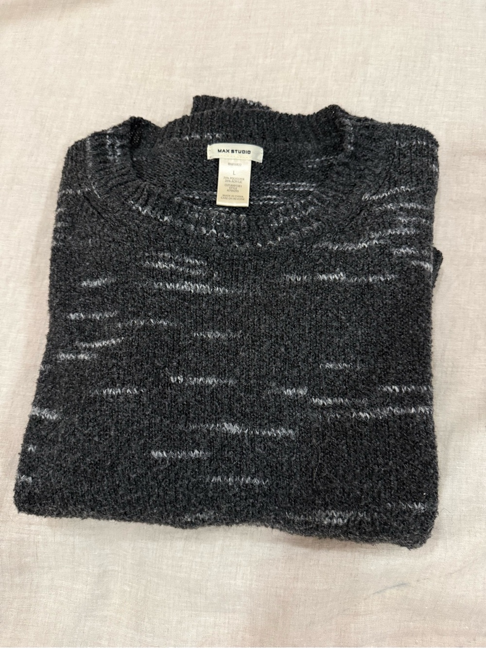 Max Studio Black Marled Crewneck Sweater with Gray Fleck